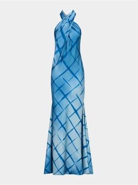 Halston Heritage Blue One-Shoulder Patterned Maxi Dress